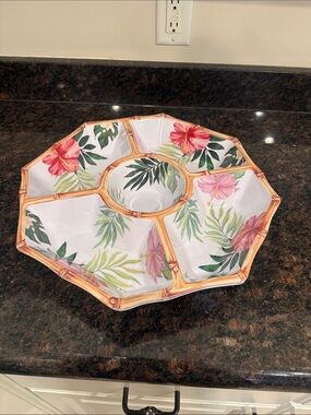Tropical Floral Sectioned Serving Tray - White and Pink